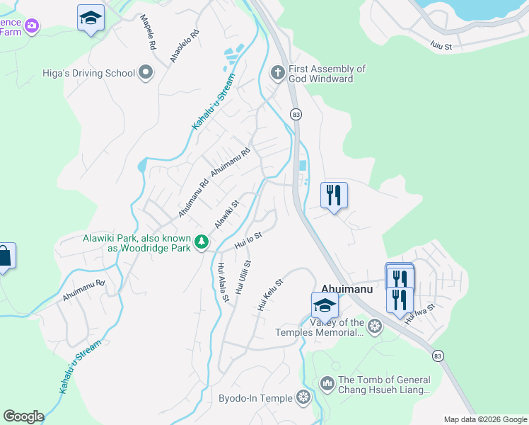 map of restaurants, bars, coffee shops, grocery stores, and more near 47-445 Hui Io Street in Kaneohe
