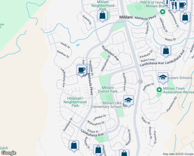 map of restaurants, bars, coffee shops, grocery stores, and more near 94-337 Keahilele Place in Mililani