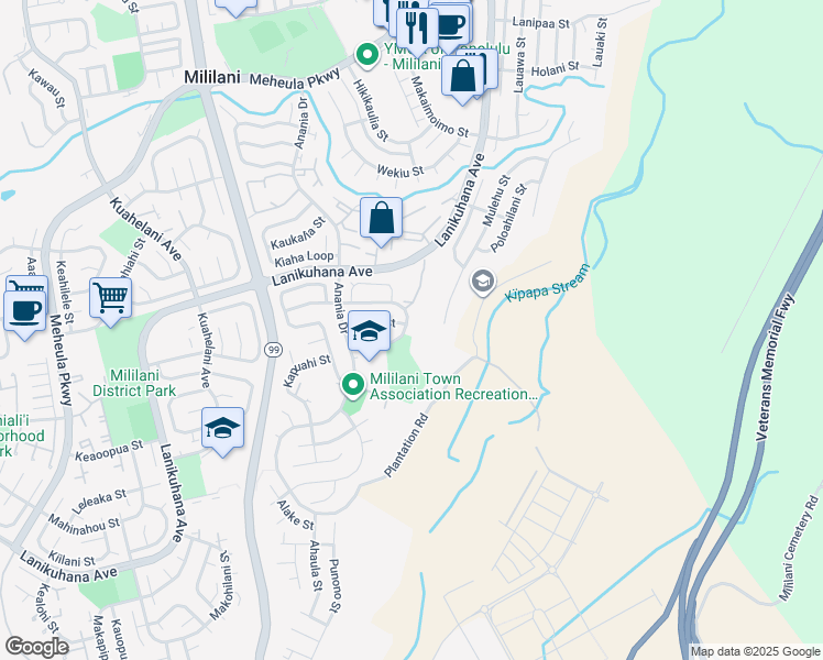 map of restaurants, bars, coffee shops, grocery stores, and more near 94-426 Noholoa Loop in Mililani