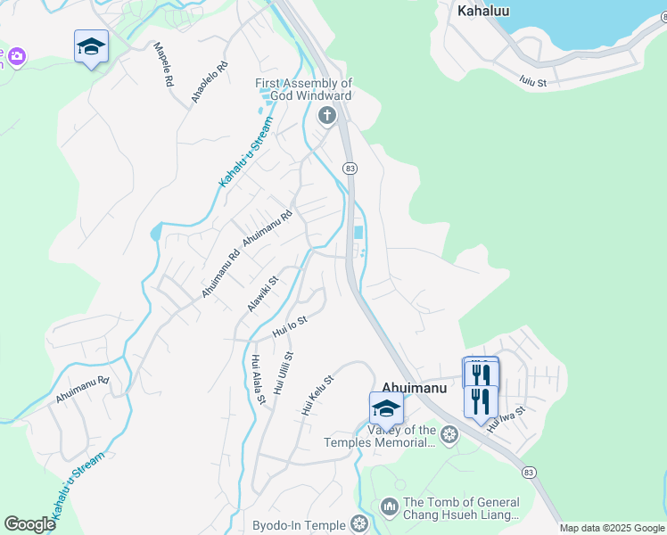 map of restaurants, bars, coffee shops, grocery stores, and more near 47-356 Hui Koloa Place in Kaneohe