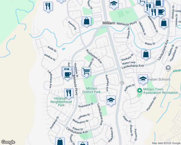 map of restaurants, bars, coffee shops, grocery stores, and more near 10 Huihui Place in Mililani