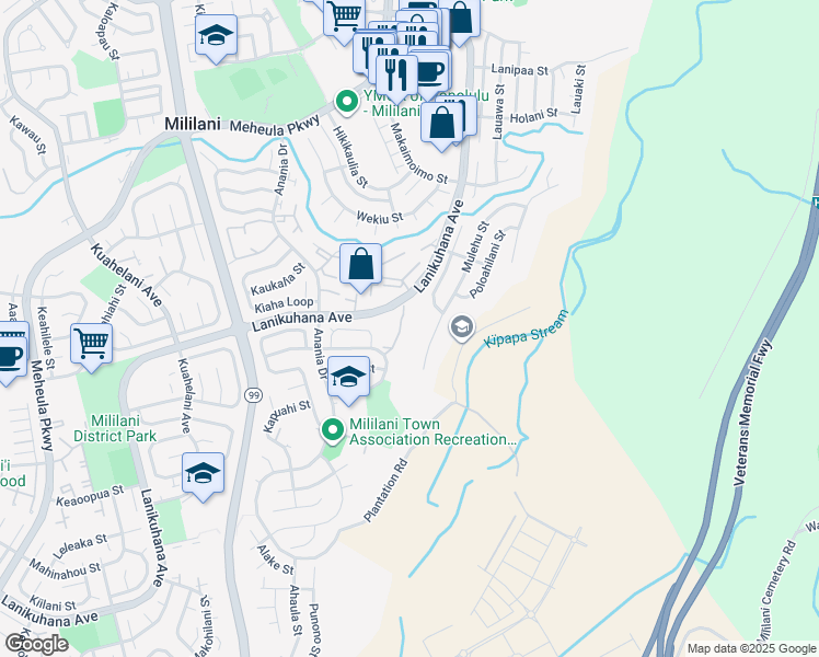 map of restaurants, bars, coffee shops, grocery stores, and more near 94-22216 Noholoa Court in Mililani