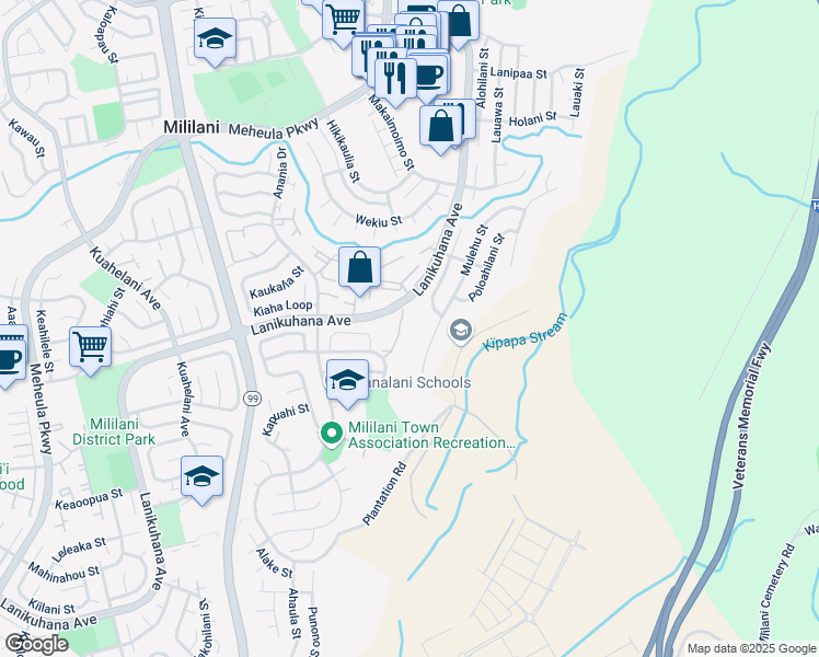 map of restaurants, bars, coffee shops, grocery stores, and more near 94-22216 Noholoa Court in Mililani