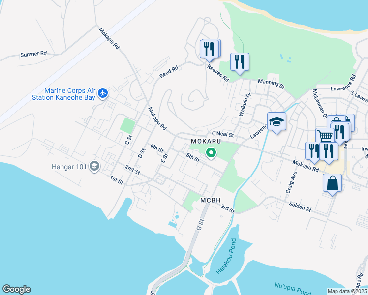 map of restaurants, bars, coffee shops, grocery stores, and more near 5th Street in Marine Corps Base Hawaii