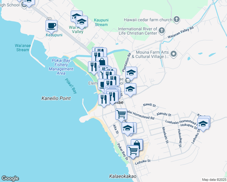 map of restaurants, bars, coffee shops, grocery stores, and more near 85-906 Farrington Highway in Waianae