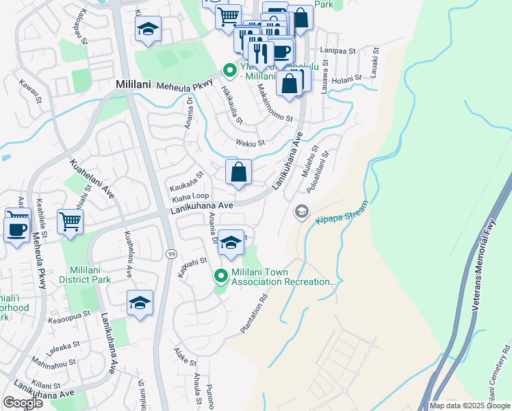 map of restaurants, bars, coffee shops, grocery stores, and more near 94-22216 Noholoa Court in Mililani