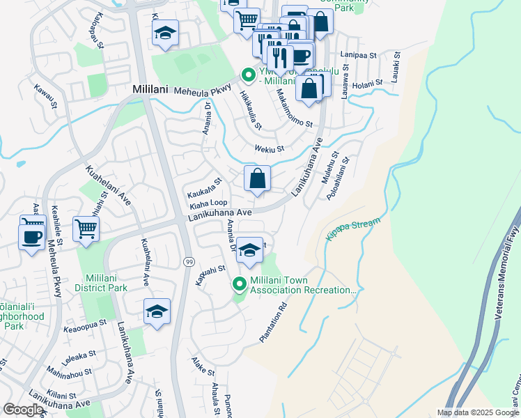 map of restaurants, bars, coffee shops, grocery stores, and more near 94-394 Makalu Loop in Mililani