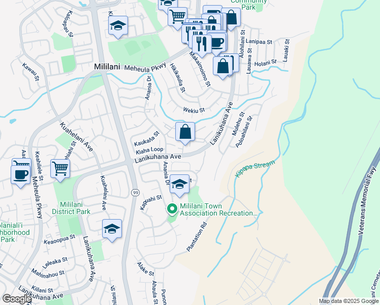 map of restaurants, bars, coffee shops, grocery stores, and more near 94-394 Makalu Loop in Mililani