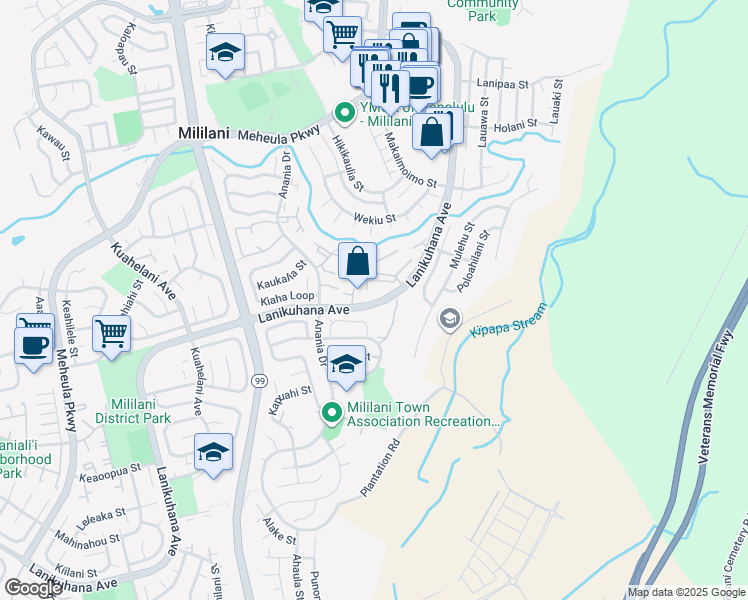 map of restaurants, bars, coffee shops, grocery stores, and more near 94-394 Makalu Loop in Mililani