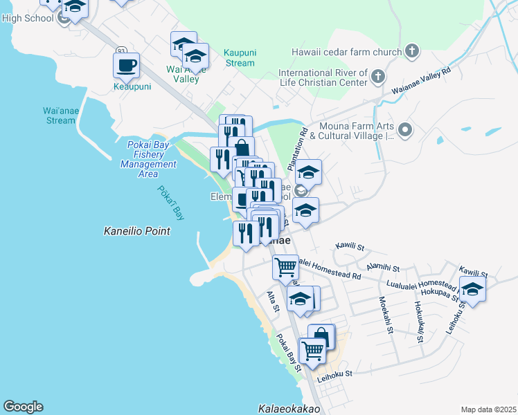 map of restaurants, bars, coffee shops, grocery stores, and more near 85-906 Farrington Highway in Waianae