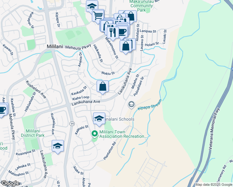 map of restaurants, bars, coffee shops, grocery stores, and more near 94-1432 Lanikuhana Avenue in Mililani