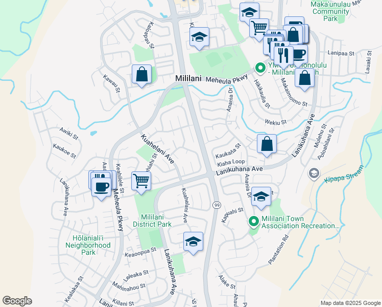 map of restaurants, bars, coffee shops, grocery stores, and more near 94-509 Alapoai Street in Mililani