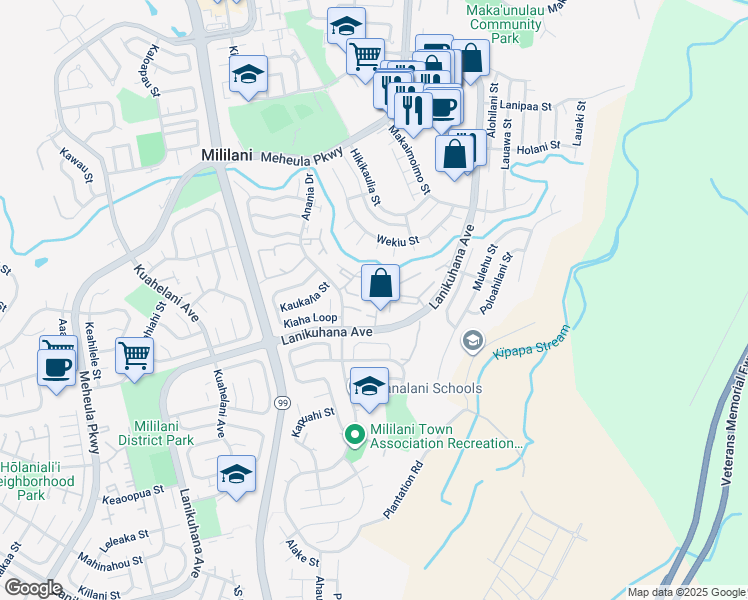 map of restaurants, bars, coffee shops, grocery stores, and more near 94-1462 Lanikuhana Avenue in Mililani