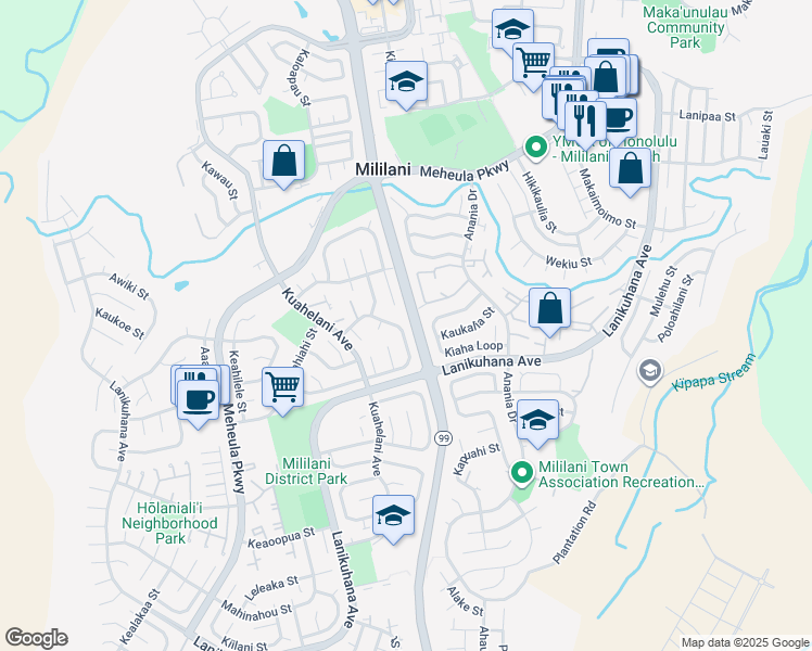 map of restaurants, bars, coffee shops, grocery stores, and more near 94-509 Alapoai Street in Mililani