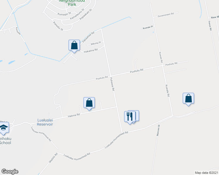map of restaurants, bars, coffee shops, grocery stores, and more near 86329 Puhawai Road in Waianae