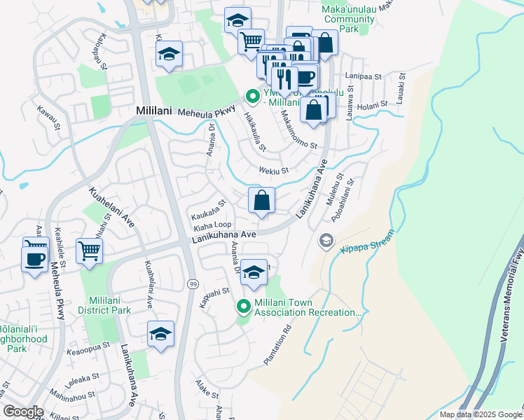 map of restaurants, bars, coffee shops, grocery stores, and more near 94-186 Anania Drive in Mililani