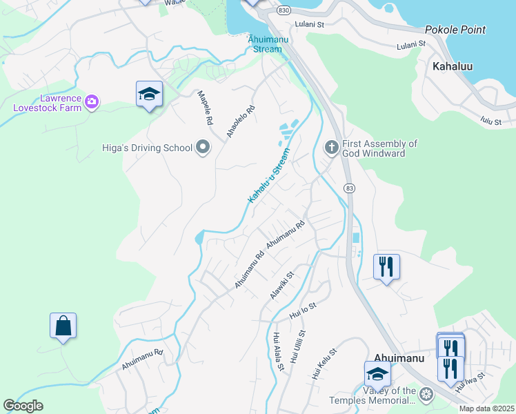 map of restaurants, bars, coffee shops, grocery stores, and more near 47-417 Kapehe Street in Kaneohe