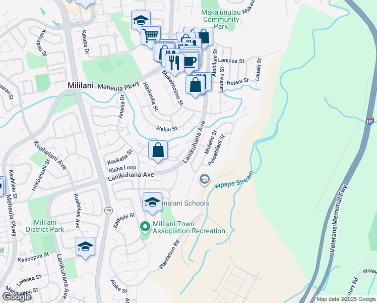 map of restaurants, bars, coffee shops, grocery stores, and more near 94-481 Lehuakona Street in Mililani