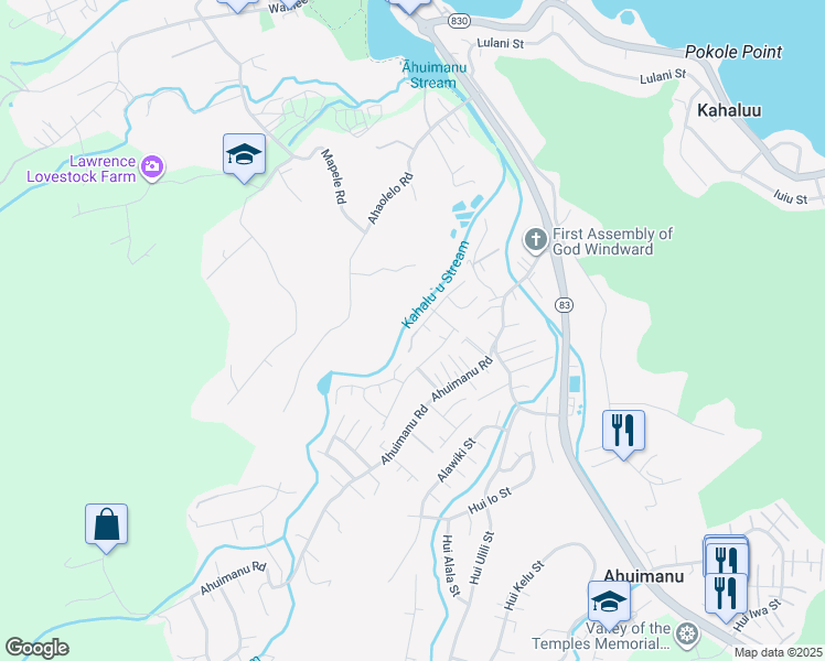 map of restaurants, bars, coffee shops, grocery stores, and more near 47-417 Kapehe Street in Kaneohe
