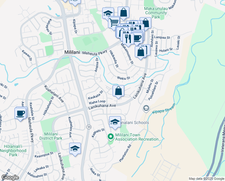 map of restaurants, bars, coffee shops, grocery stores, and more near 94-180 Anania Drive in Mililani