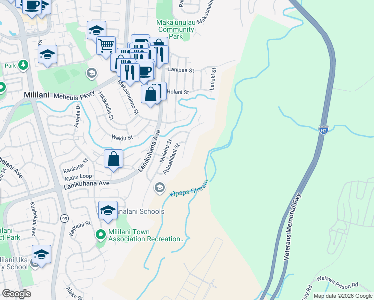map of restaurants, bars, coffee shops, grocery stores, and more near 94-577 Kuaie Street in Mililani