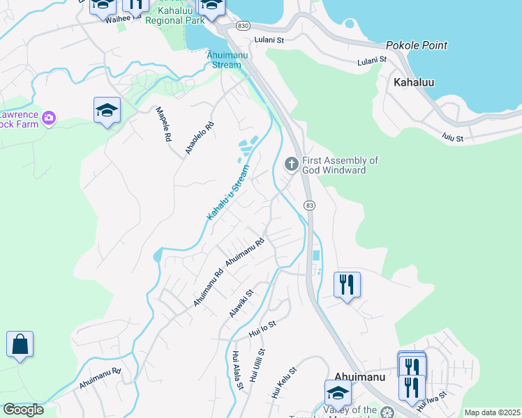 map of restaurants, bars, coffee shops, grocery stores, and more near 47-378 Kēohapa Place in Kaneohe