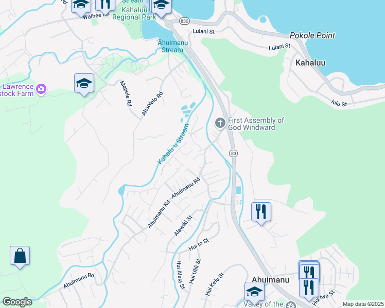 map of restaurants, bars, coffee shops, grocery stores, and more near 47-378 Kēohapa Place in Kaneohe