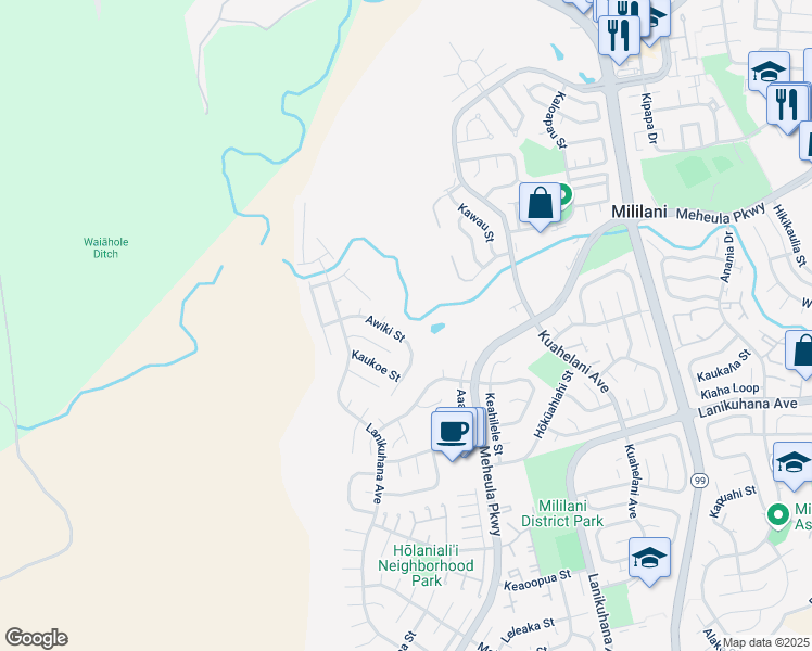 map of restaurants, bars, coffee shops, grocery stores, and more near 95-473 Ipupai Place in Mililani