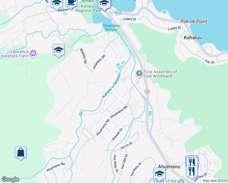 map of restaurants, bars, coffee shops, grocery stores, and more near 47-371 Kapehe Street in Kaneohe