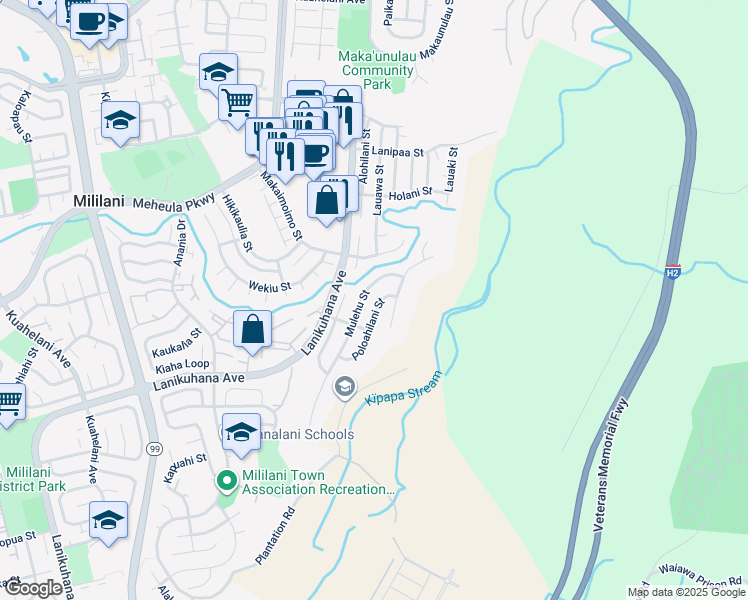 map of restaurants, bars, coffee shops, grocery stores, and more near 94-545 Mulehu Street in Mililani