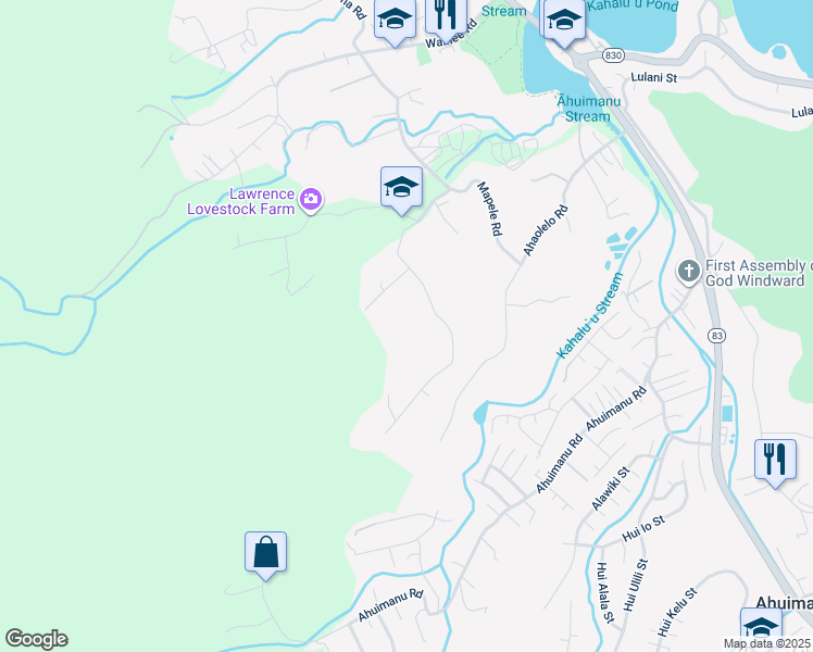 map of restaurants, bars, coffee shops, grocery stores, and more near 47-611 Mapele Road in Kaneohe