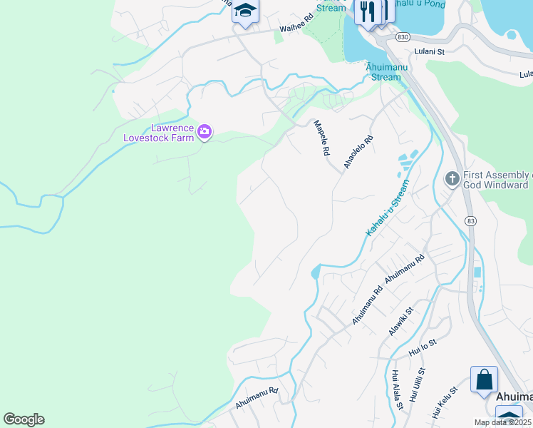 map of restaurants, bars, coffee shops, grocery stores, and more near 47-611 Mapele Road in Kaneohe