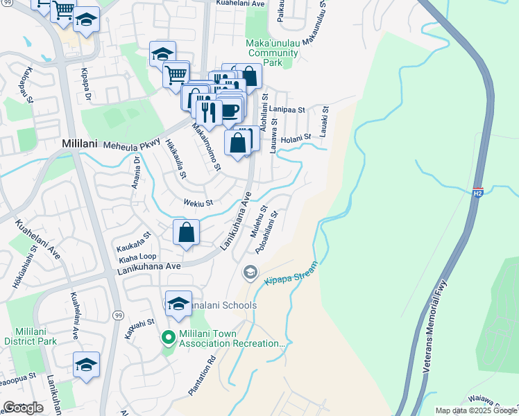 map of restaurants, bars, coffee shops, grocery stores, and more near 94-545 Mulehu Street in Mililani