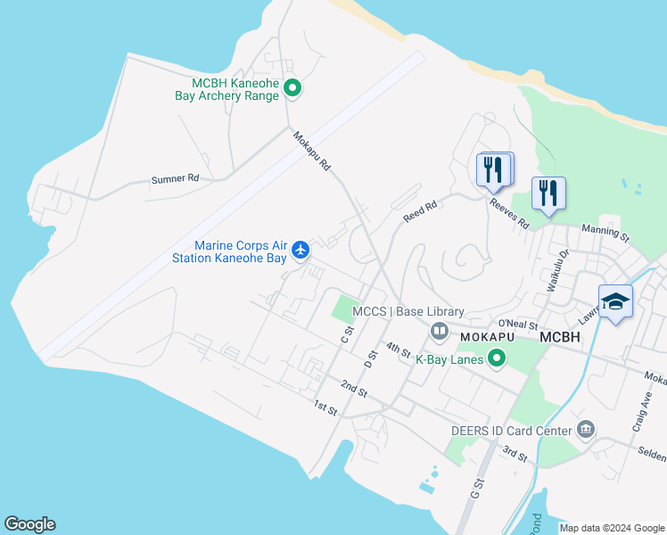 map of restaurants, bars, coffee shops, grocery stores, and more near 6th Street in Marine Corps Base Hawaii