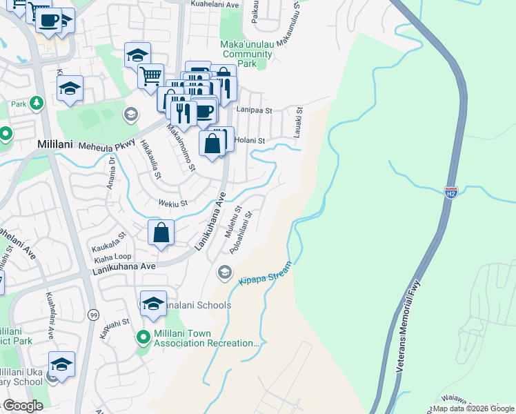 map of restaurants, bars, coffee shops, grocery stores, and more near 94-577 Kuaie Street in Mililani