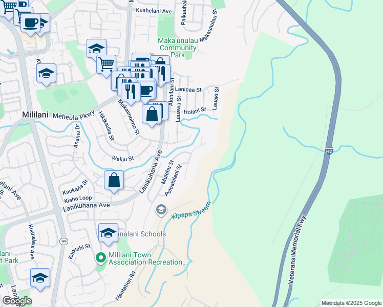 map of restaurants, bars, coffee shops, grocery stores, and more near 26 Mulehu Street in Mililani