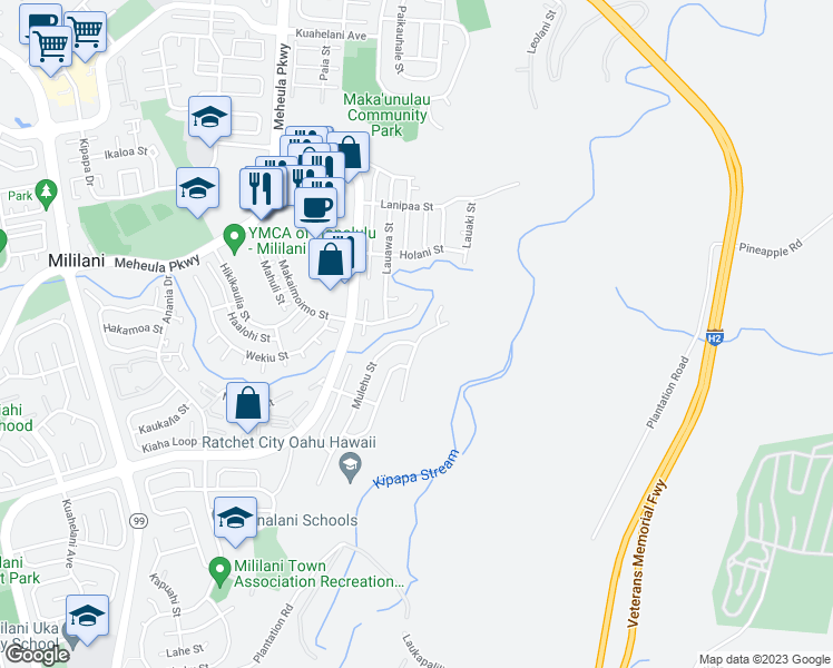 map of restaurants, bars, coffee shops, grocery stores, and more near 94-616 Kuaie Street in Mililani