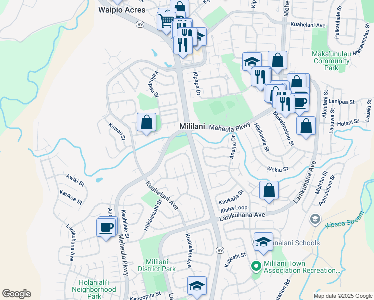 map of restaurants, bars, coffee shops, grocery stores, and more near 10 Aohoku Place in Mililani