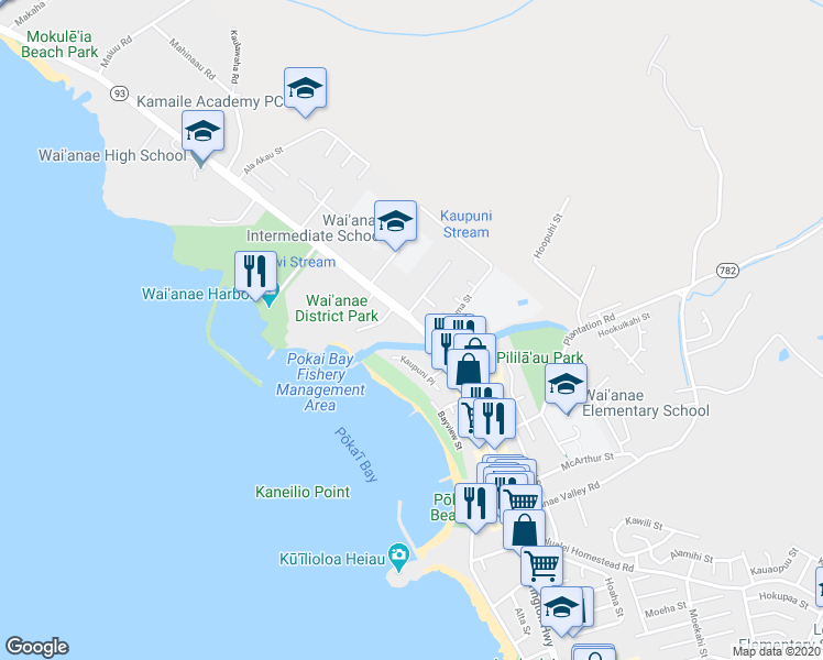 map of restaurants, bars, coffee shops, grocery stores, and more near 85-677 Farrington Highway in Waianae