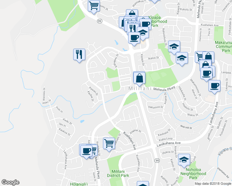 map of restaurants, bars, coffee shops, grocery stores, and more near 95-306 Kaloapau Street in Mililani