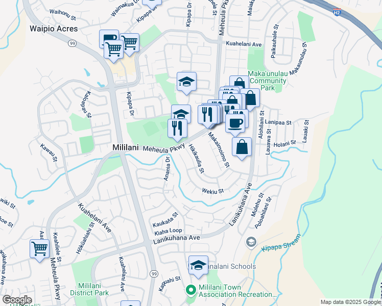 map of restaurants, bars, coffee shops, grocery stores, and more near 95-1002 Haalohi Street in Mililani