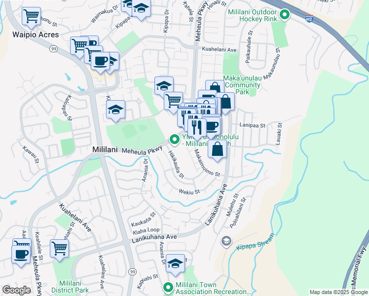 map of restaurants, bars, coffee shops, grocery stores, and more near 95-458 Mahuli Street in Mililani