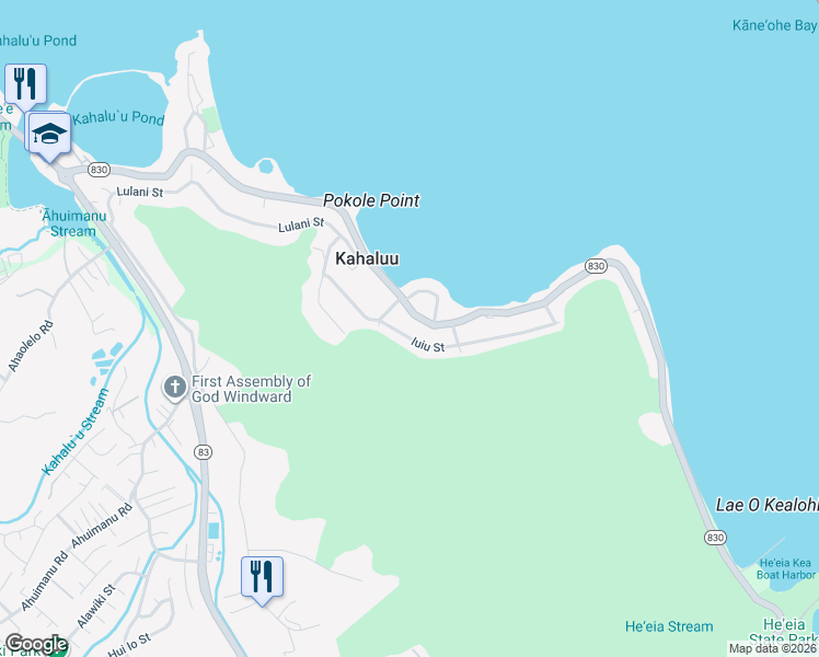 map of restaurants, bars, coffee shops, grocery stores, and more near 47-225 Iuiu Street in Kaneohe