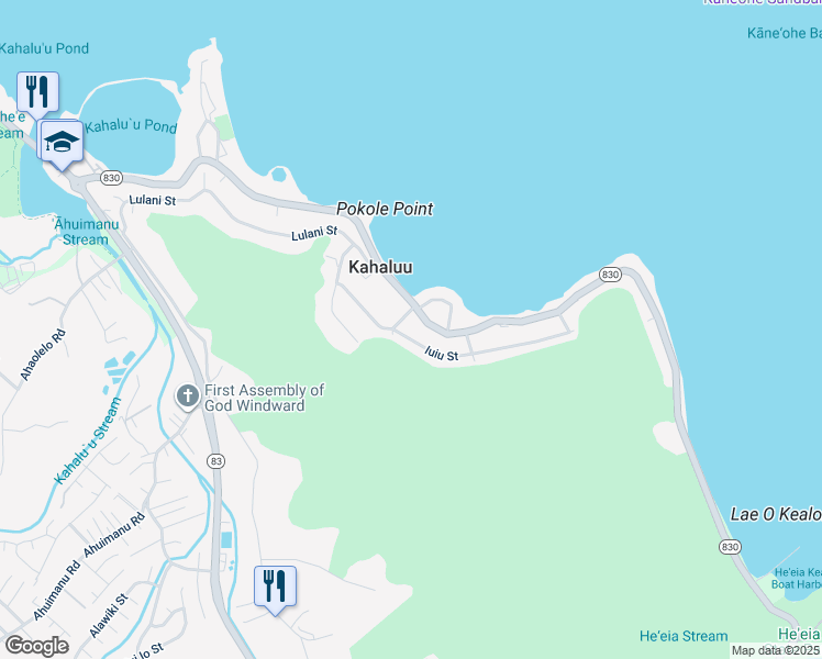map of restaurants, bars, coffee shops, grocery stores, and more near 47-244 Iuiu Street in Kaneohe