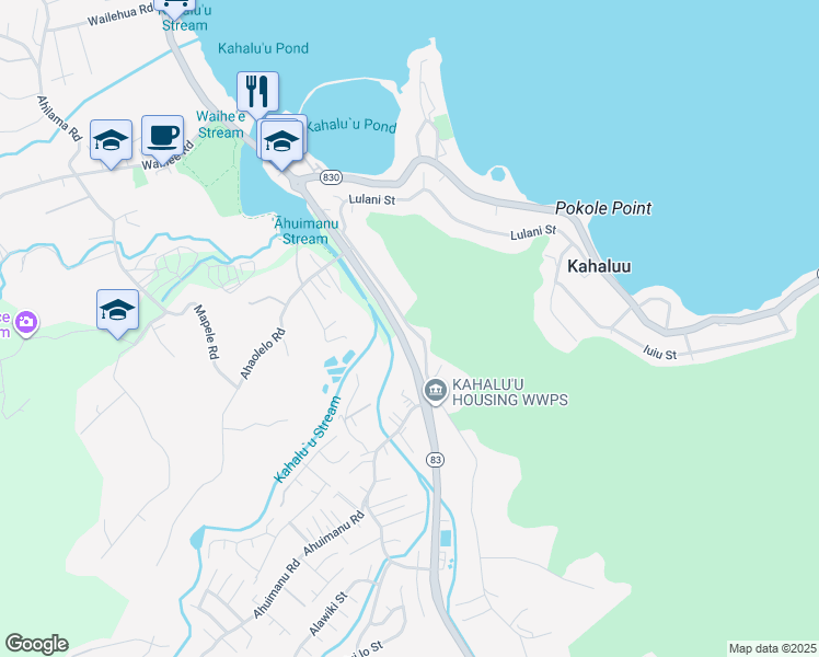 map of restaurants, bars, coffee shops, grocery stores, and more near 47-240 Ahuimanu Road in Kaneohe