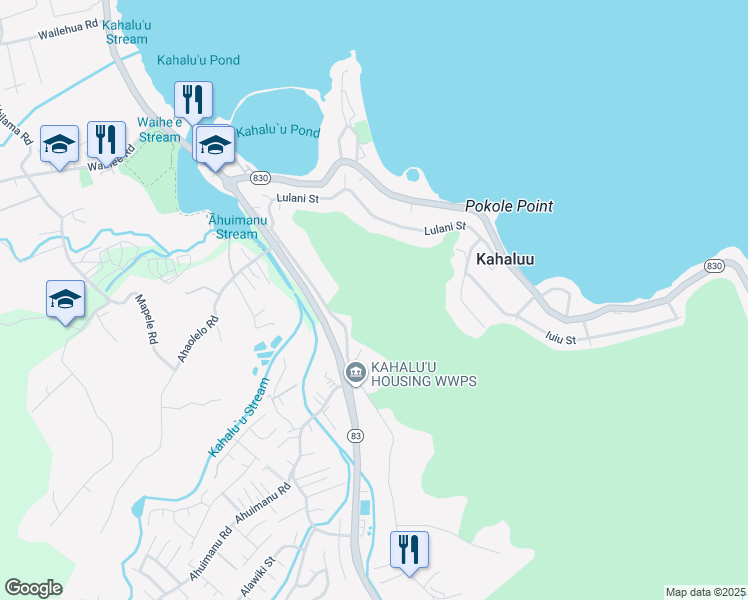 map of restaurants, bars, coffee shops, grocery stores, and more near 47-240 Ahuimanu Road in Kaneohe