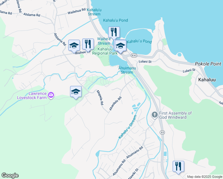 map of restaurants, bars, coffee shops, grocery stores, and more near 470181 Ahaolelo Road in Kaneohe