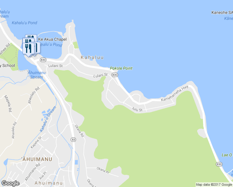 map of restaurants, bars, coffee shops, grocery stores, and more near 47-327 Iuiu Street in Kaneohe