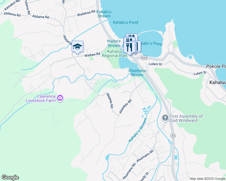 map of restaurants, bars, coffee shops, grocery stores, and more near 470181 Ahaolelo Road in Kaneohe