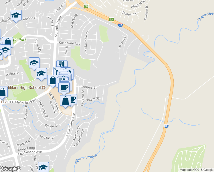 map of restaurants, bars, coffee shops, grocery stores, and more near 95-764 Lanipaa Street in Mililani